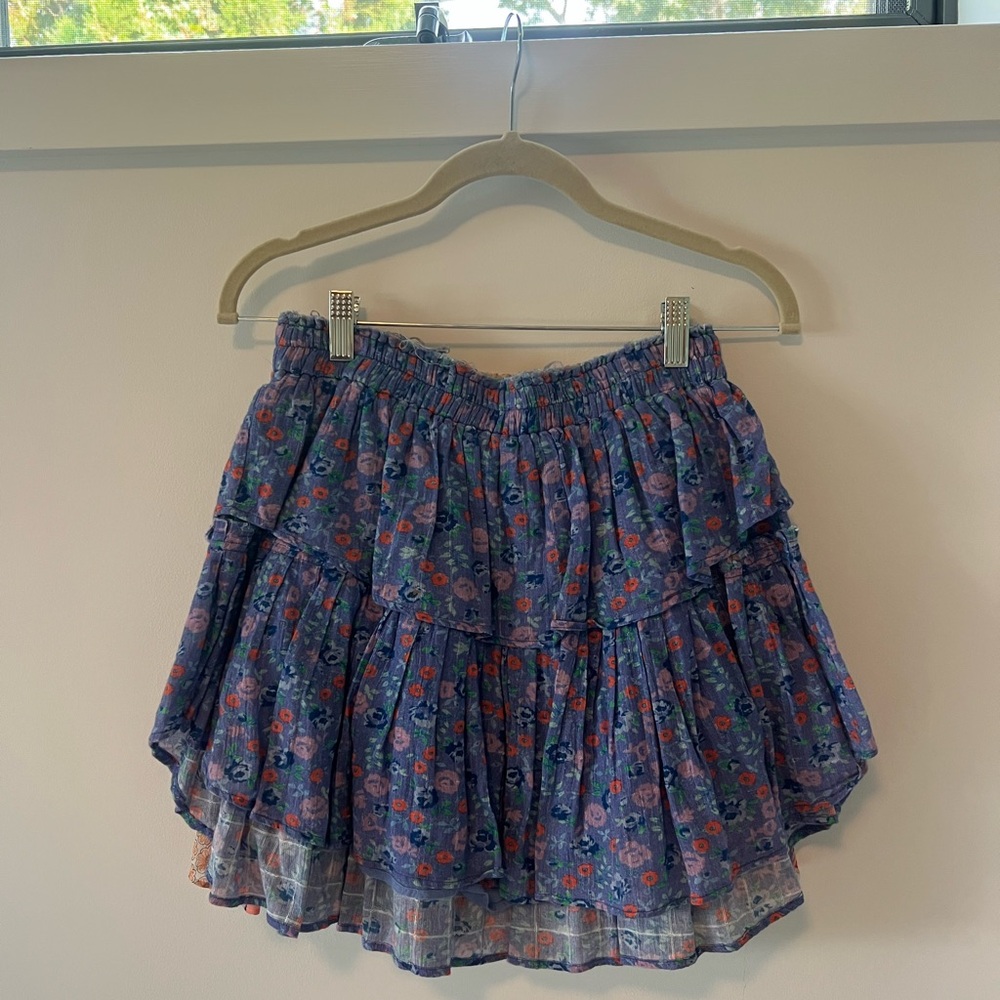 LoveShackFancy Blue Floral Mini Skirt